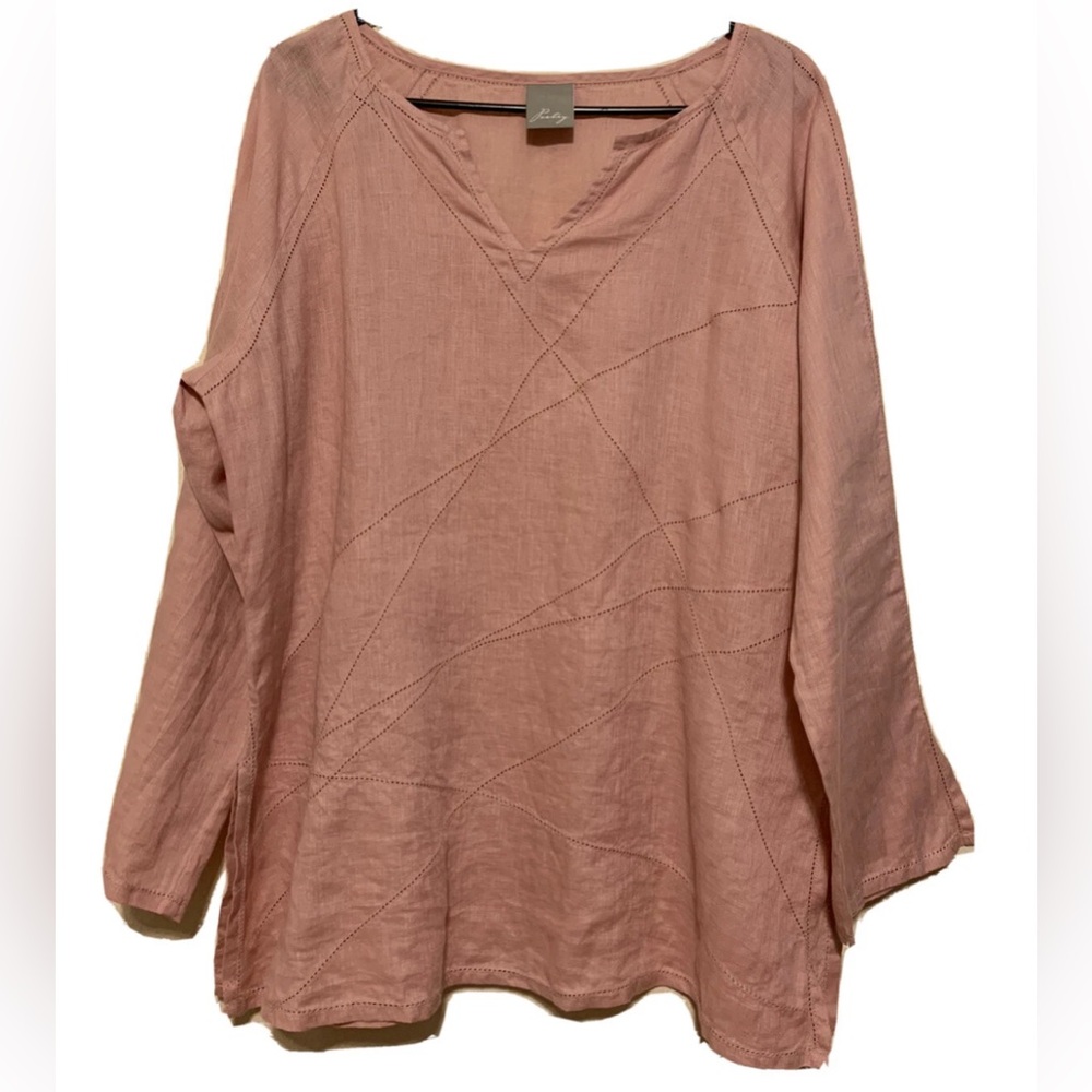 Poetry Womens 100 % Linen 3/4 Sleeve Blouse Top UK 16 Tunic Top Pink